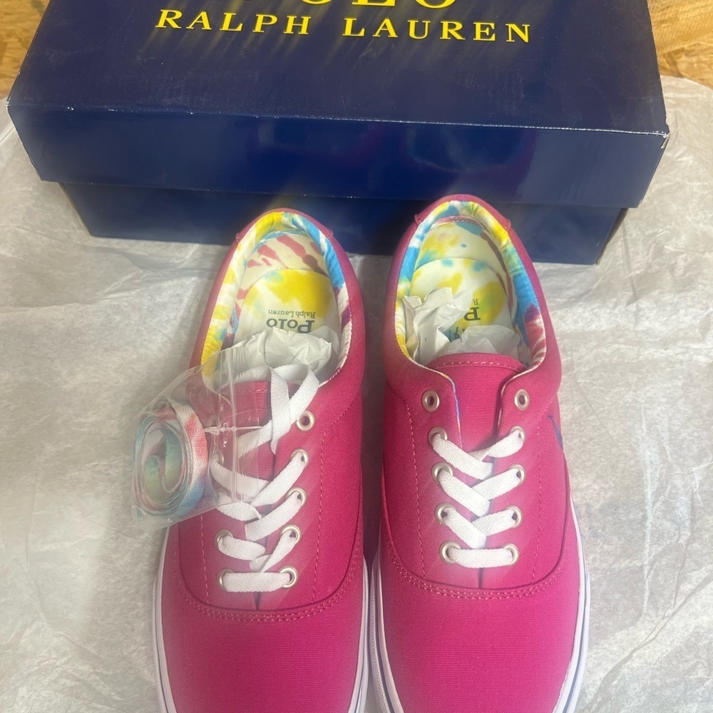 Polo Ralph Lauren Men’s Keaton-Pony Lace Up Canvas Sneaker Vivid Pink - Picture 4 of 4